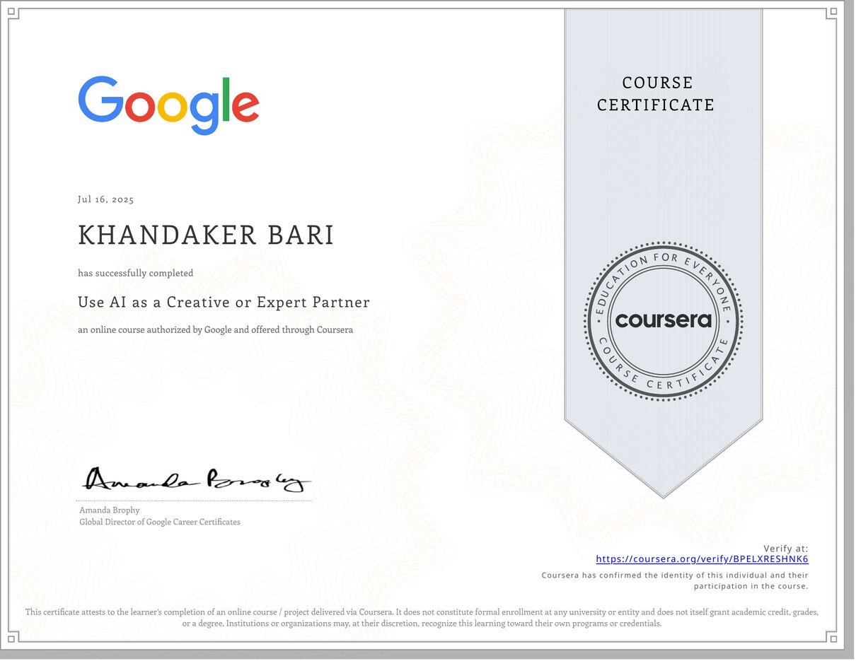 Use AI as a Creative or Expert Partner certificate — Google · 2025