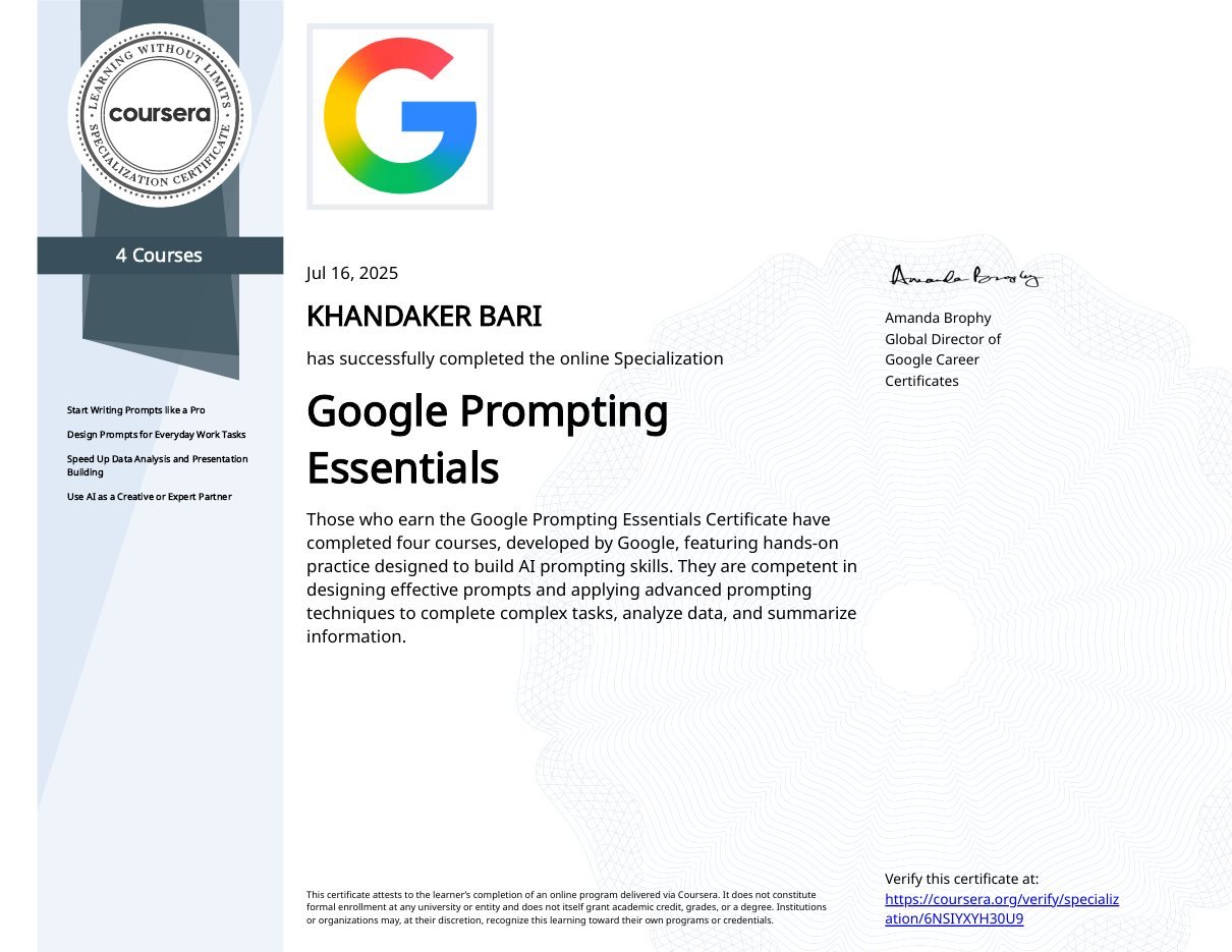Google Prompting Essentials certificate — Google · 4-course certificate · 2025