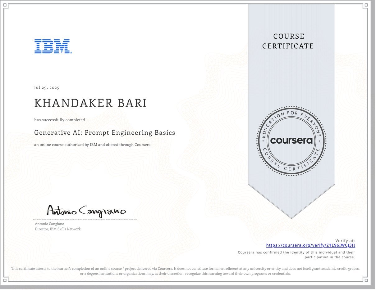 Generative AI: Prompt Engineering Basics certificate — IBM · 2025